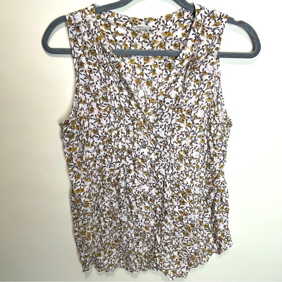 Jane + Delancey Women’s Large Button Front Swing Tank Yellow Green Gold Floral - Picture 1 of 7